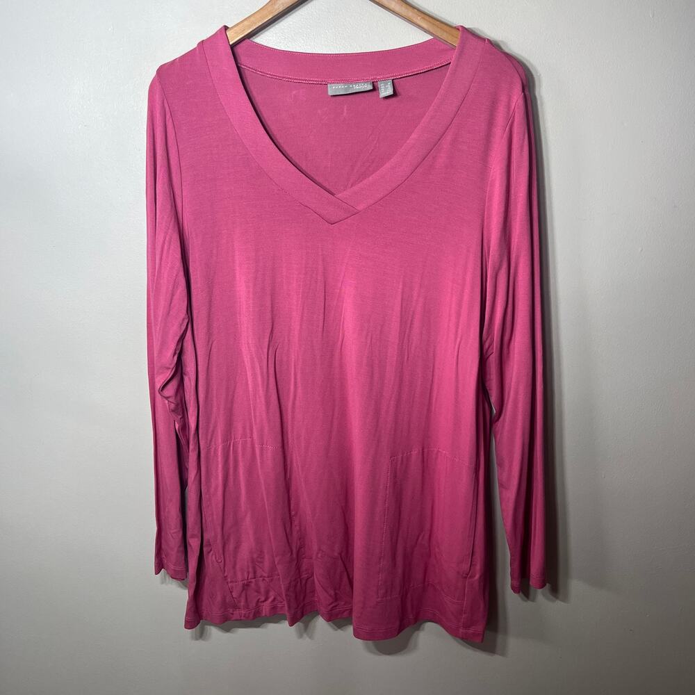 Susan Graver Lifestyle Tunic  Fuchsia Pink Knit V Neck Comfy Casual Travel 1X